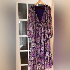 Lulu’s Feeling Sweet Purple Floral Print Long Sleeve Wrap Maxi Dress